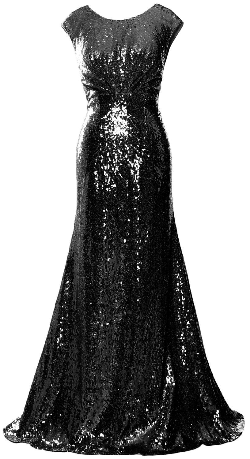 MACloth Damen Kleider für die Brautmutter mit Flügelärmeln und Pailletten, formelles Brautjungfernkleid