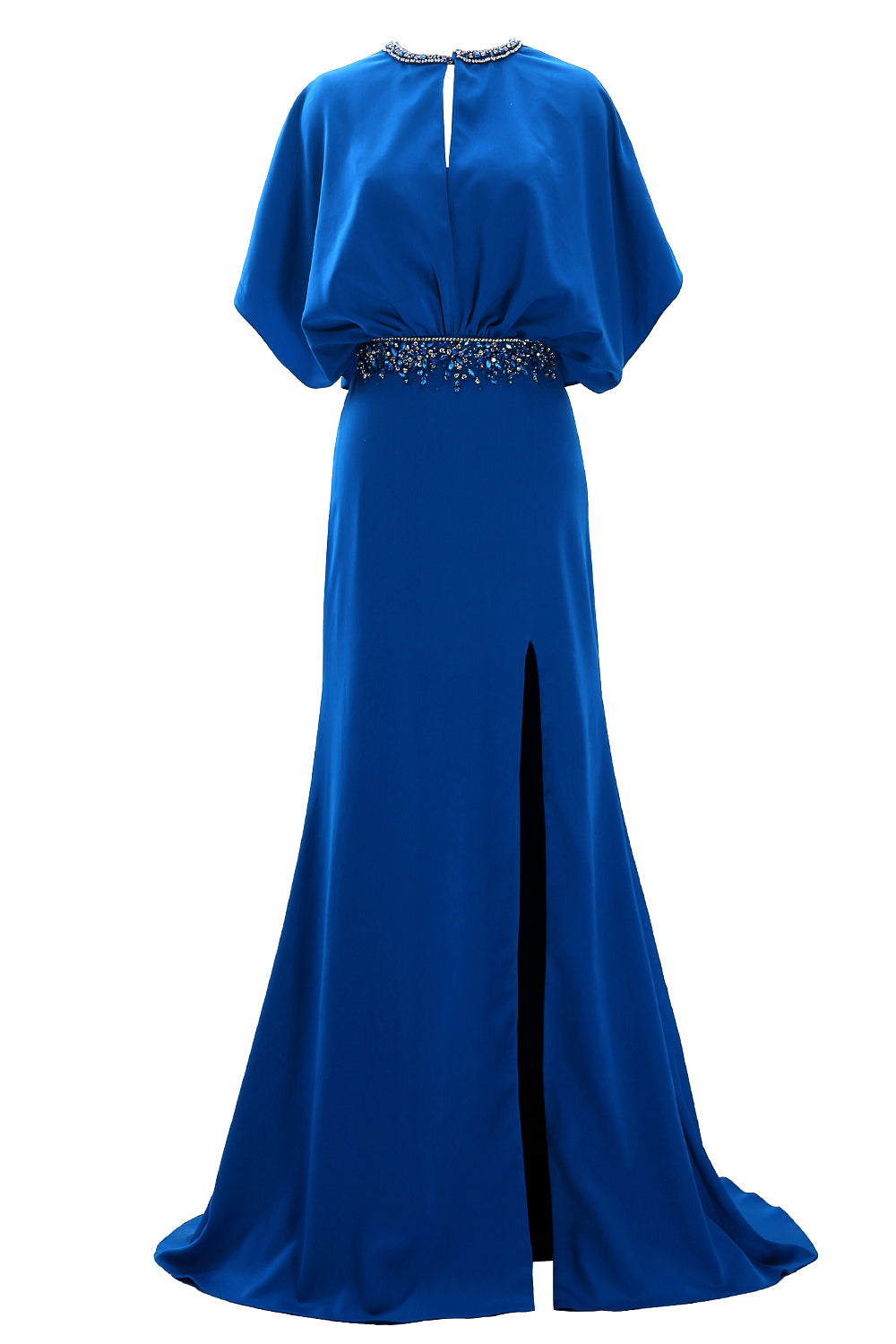 MACloth Vestido de noche con mangas abullonadas y cuentas de crepé para mujer Vestidos para madre de la novia