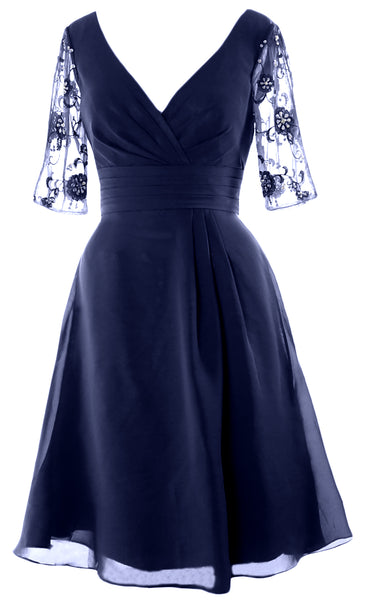 MACloth Mother of Bride Short Dresses Half Sleeves V Neck Cocktail