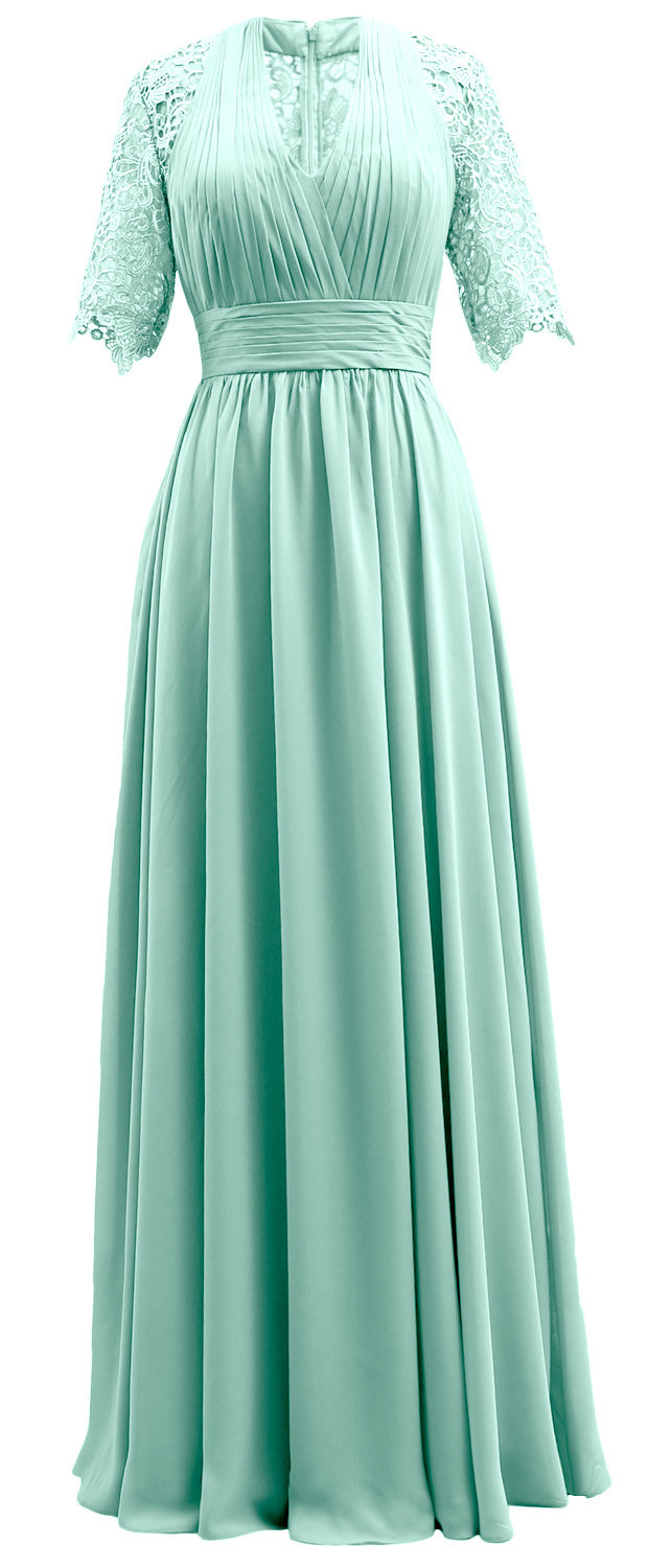 MACloth Vestidos largos para madre de la novia, mangas cortas, escote en V, vestido formal de noche