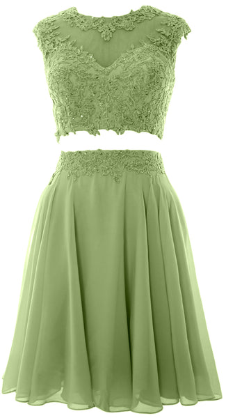 MACloth Women Vintage 2 Piece Prom Homecoming Dress Lace Wedding Party Gown