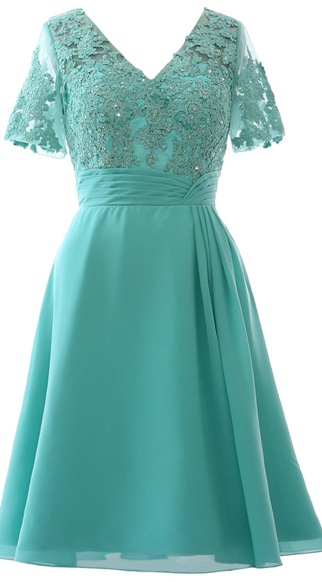 MACloth Women Knee Length Mother of Bride Dresses Short Sleeves Wedding