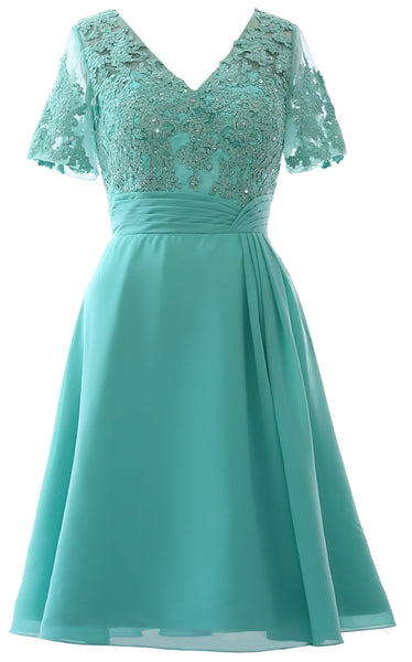 MACloth Women Knee Length Mother of Bride Dresses Short Sleeves Wedding