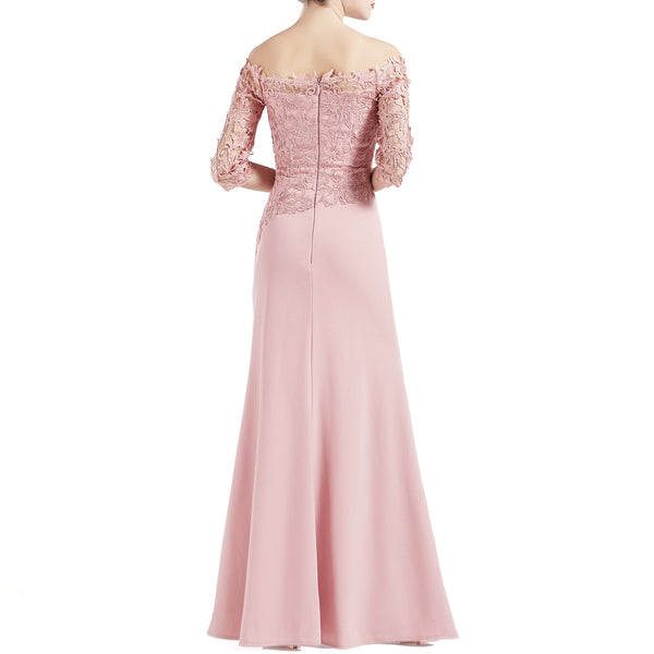 MACloth Women Off Shoulder 3/4 Sleeves Long Mother Bride Dresses Evening Gown