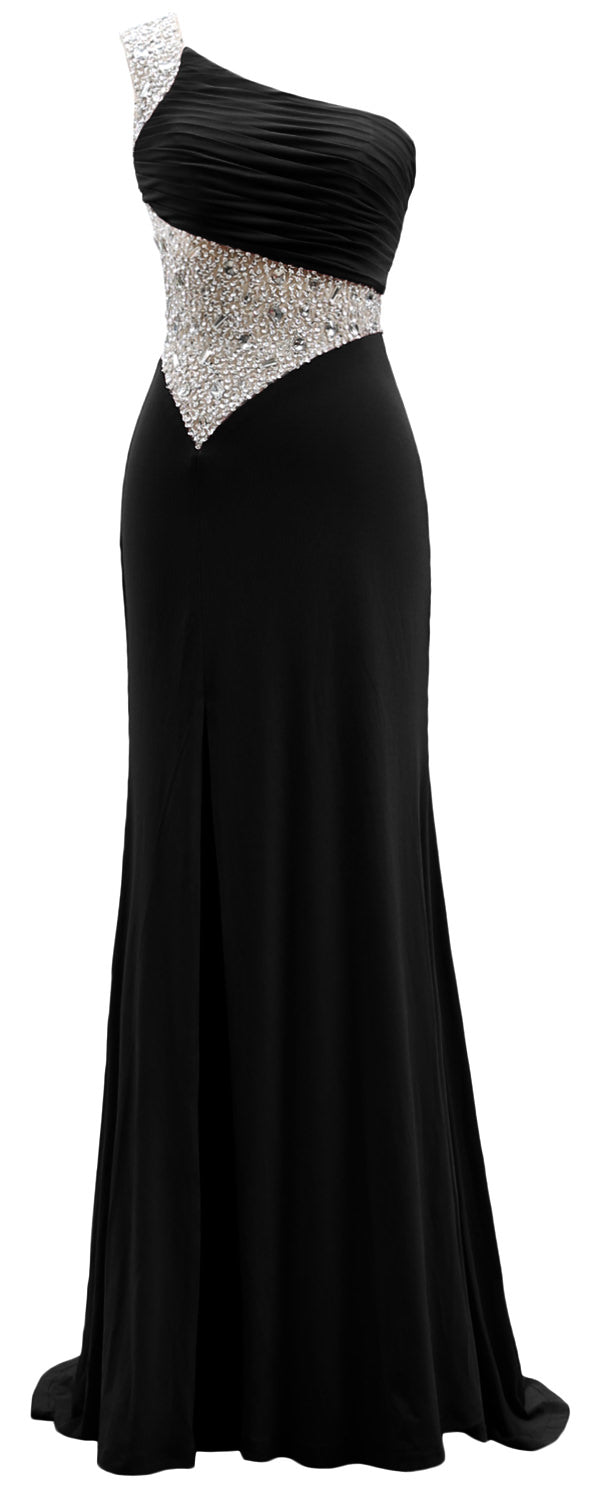 MACloth One Shoulder Prom Dresses with Split Mermaid Jersey Evening Formal Gown