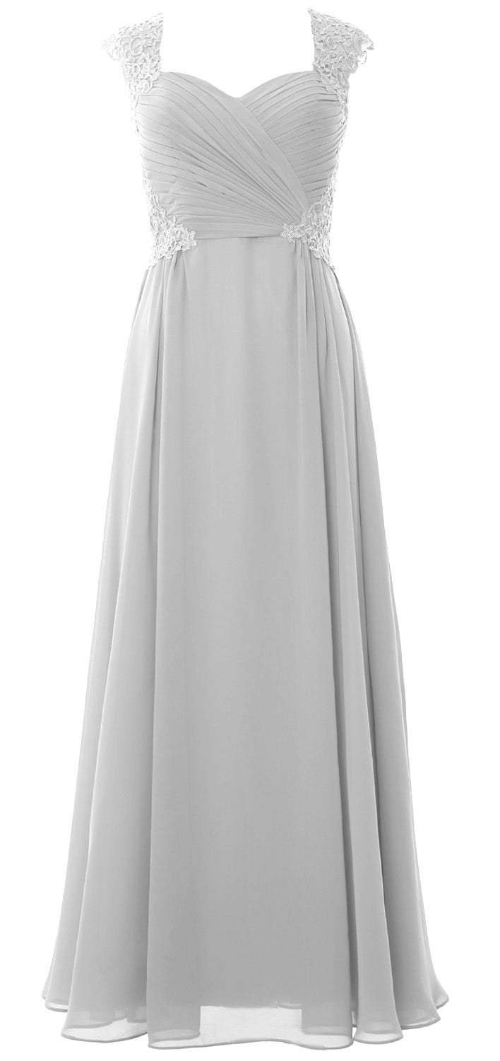 MACloth Women Long Maxi Bridesmaid Dresses Cap Sleeve Lace Evening Gown