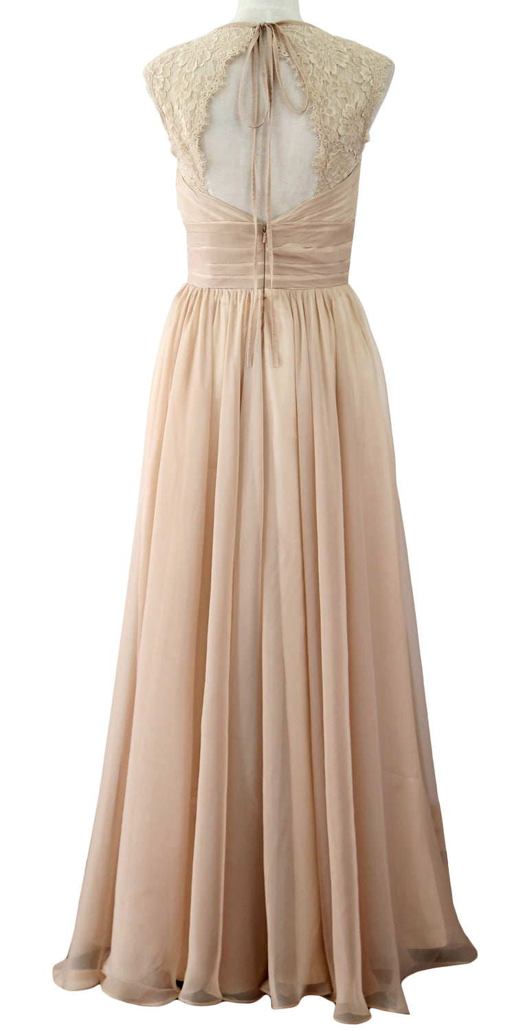 MACloth Women Vintage Long Bridesmaid Dress V Neck Lace Formal Evening Gown