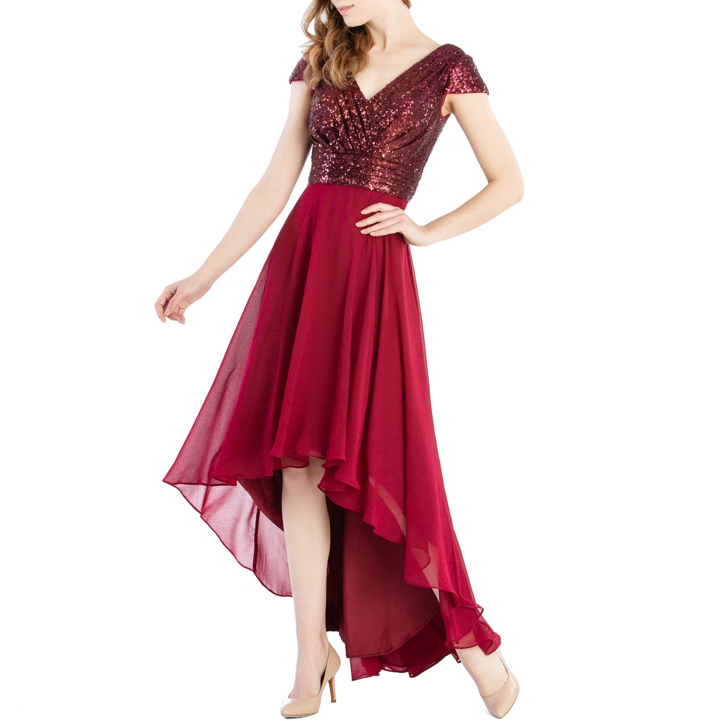 Vestidos de novia de MACloth con mangas cortas y lentejuelas, vestido formal de boda