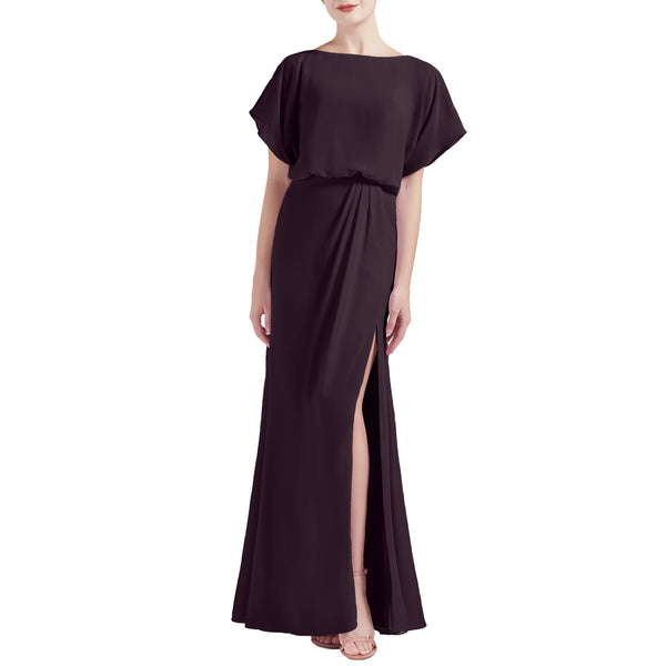 MACloth Women Chic Kimono Boat Neck Long Bridesmaid Dresses Slit
