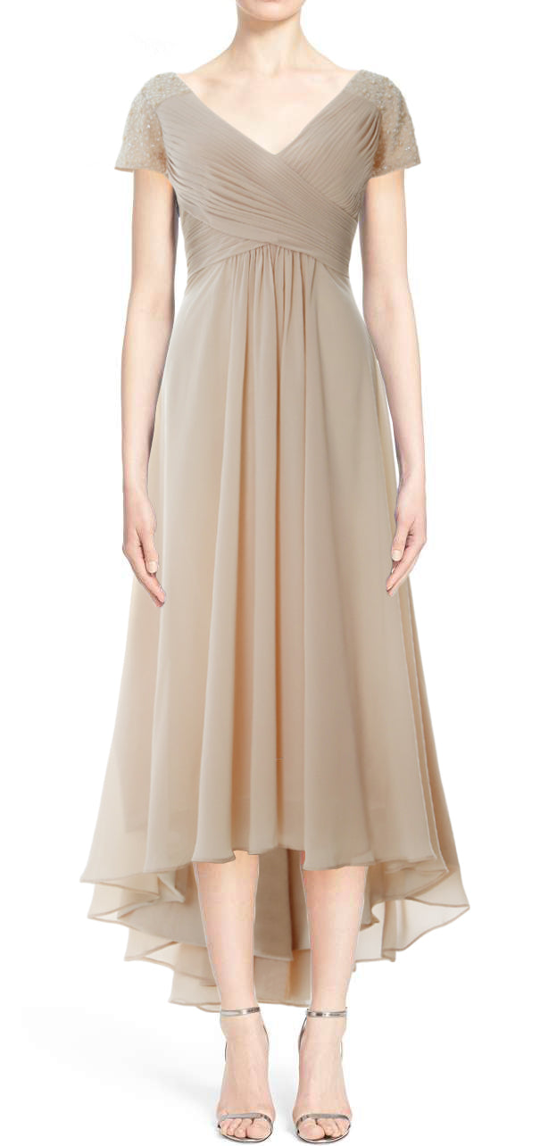 MACloth Mujeres Manga Corta Cuello En V Hi Lo Madre De La Novia Vestidos De Novio Vestido De Noche