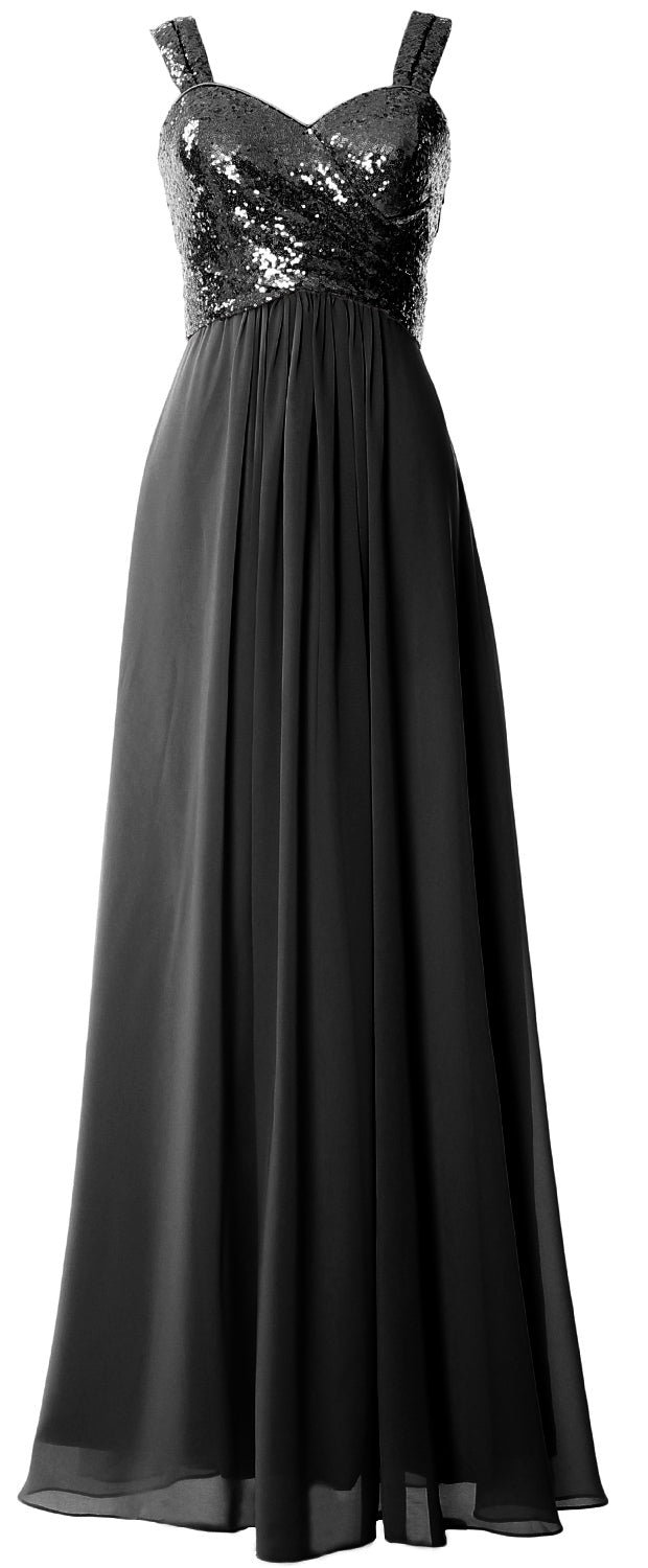 MACloth Women Sequin Chiffon Long Bridesmaid Dress Cowl Back
