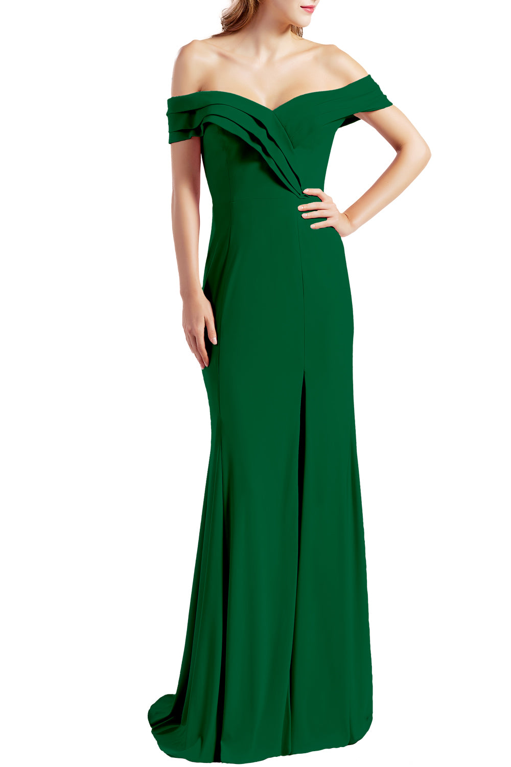MACloth Women Prom Dresses with Side Split Off the Shoulder Formal Evening Gown