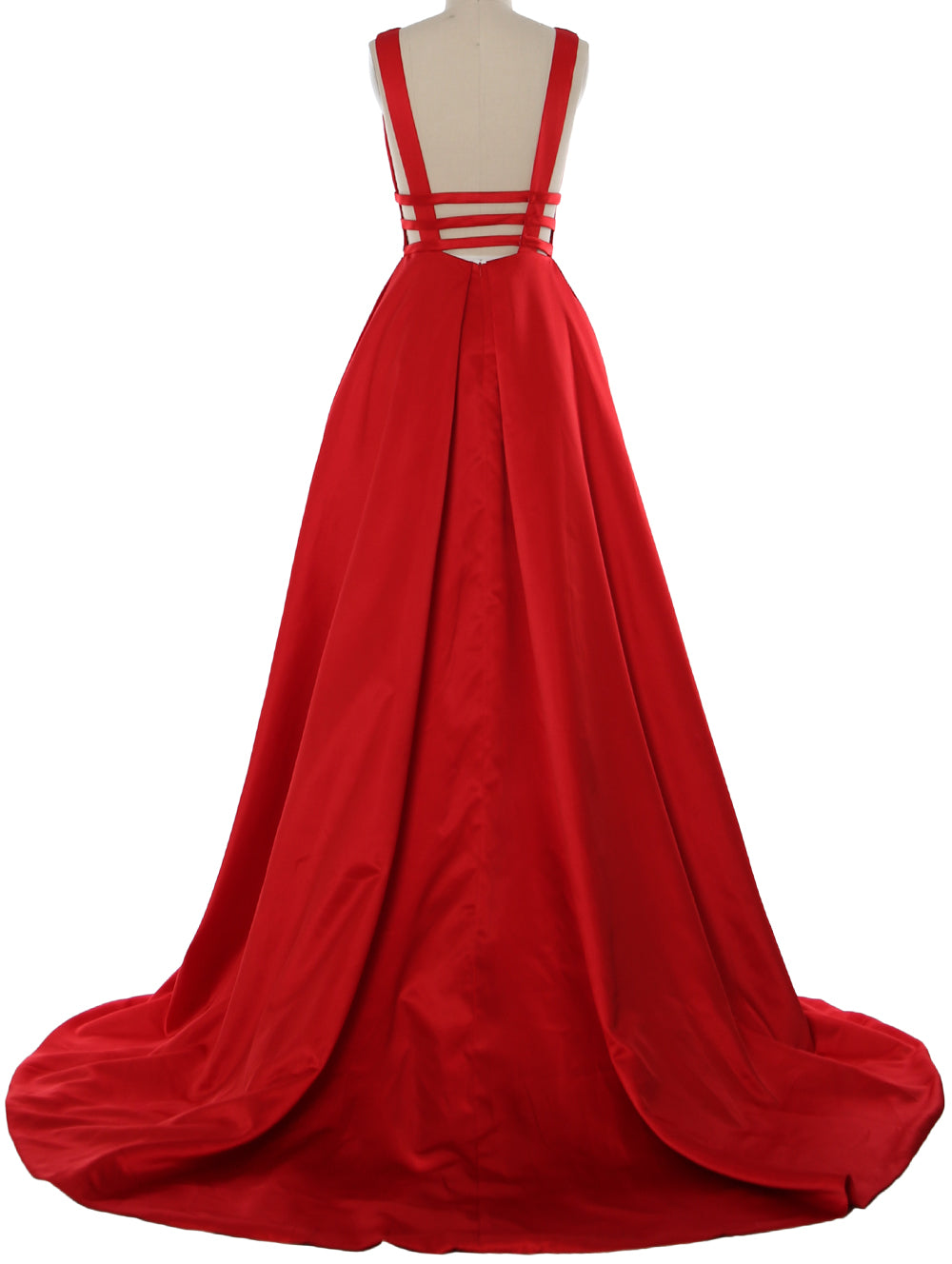MACloth Damen Ballkleid mit tiefem V-Ausschnitt, Satin, ärmellos, formelle Abendkleider