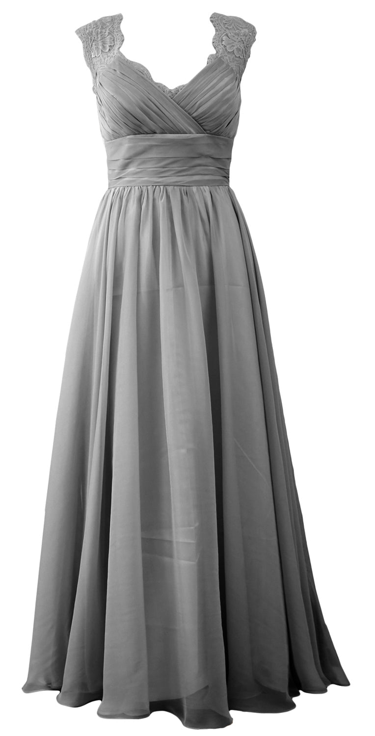 MACloth Women Vintage Long Bridesmaid Dress V Neck Lace Formal Evening Gown