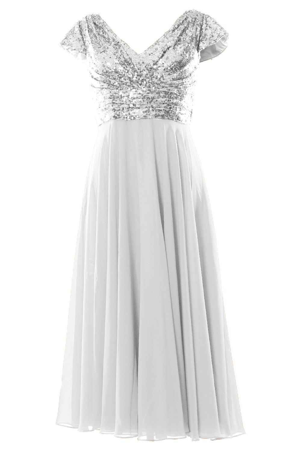 MACloth Damen Kleider für die Brautmutter, wadenlang, Pailletten, Flügelärmel, Brautjungfer