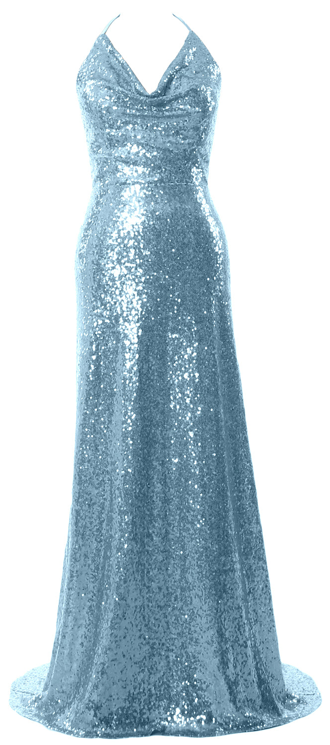 MACloth Damen Neckholder Lange Pailletten Brautjungfernkleider Party Abendkleid Maxi
