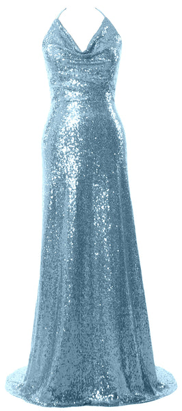 MACloth Women Halter Long Sequin Bridesmaid Dresses Party Evening Gown Maxi