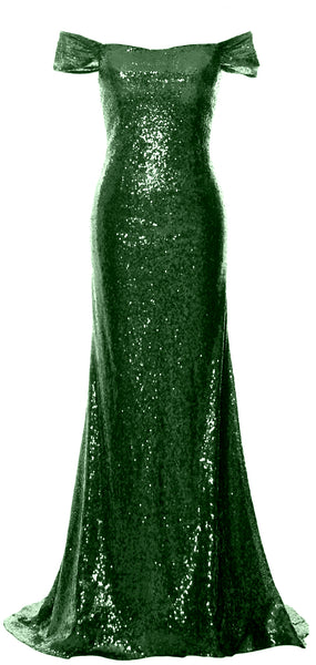 MACloth Women Off the Shoulder Prom Gown Mermaid Sequin Long Formal Evening Gown