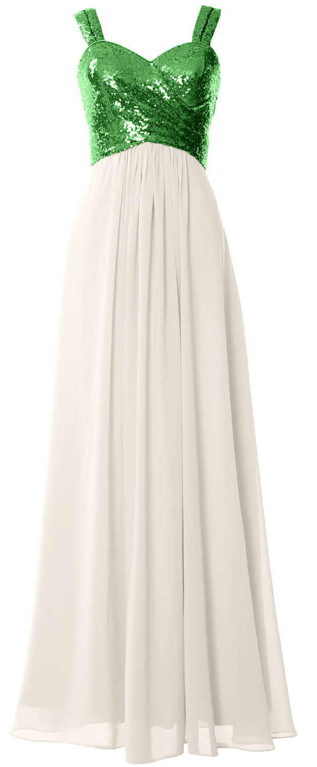 MACloth Women Sequin Chiffon Long Bridesmaid Dress Cowl Back
