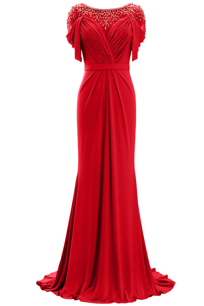 MACloth Women Mother of the Bride Dress Short Sleeves Jersey Formal Evening Gown
