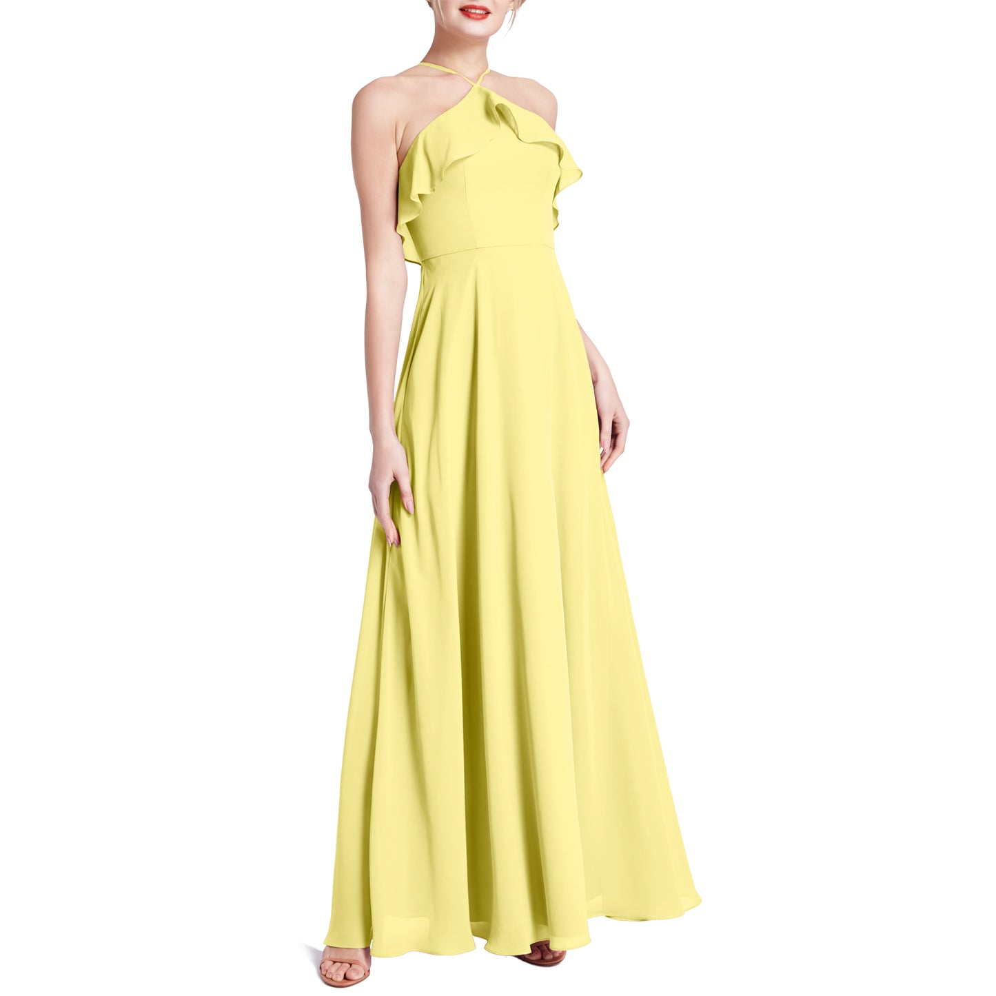 MACloth Women Ruffle Overlay Maxi Wedding Party Bridesmaid Dresses Evening Gown