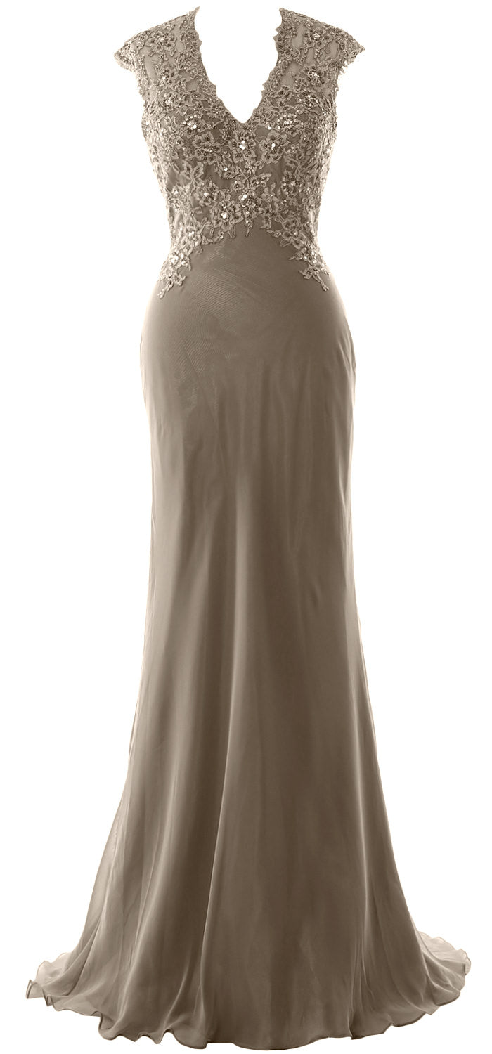 MACloth Damen Kleider für die Brautmutter, Meerjungfrau, V-Ausschnitt, Spitze, formelles Abendkleid