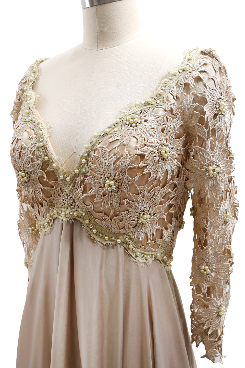 MACloth Damen Abendkleid für die Brautmutter, V-Ausschnitt, Spitze, lange Ärmel