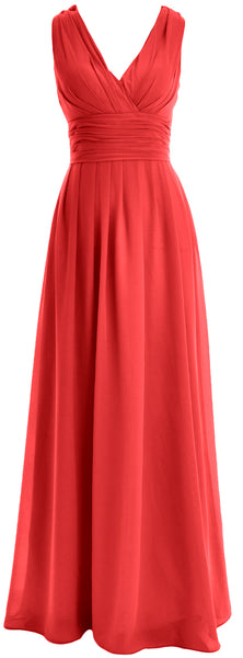 MACloth Long Romantic Wedding Party Bridesmaid Dresses V neck Sleeveless