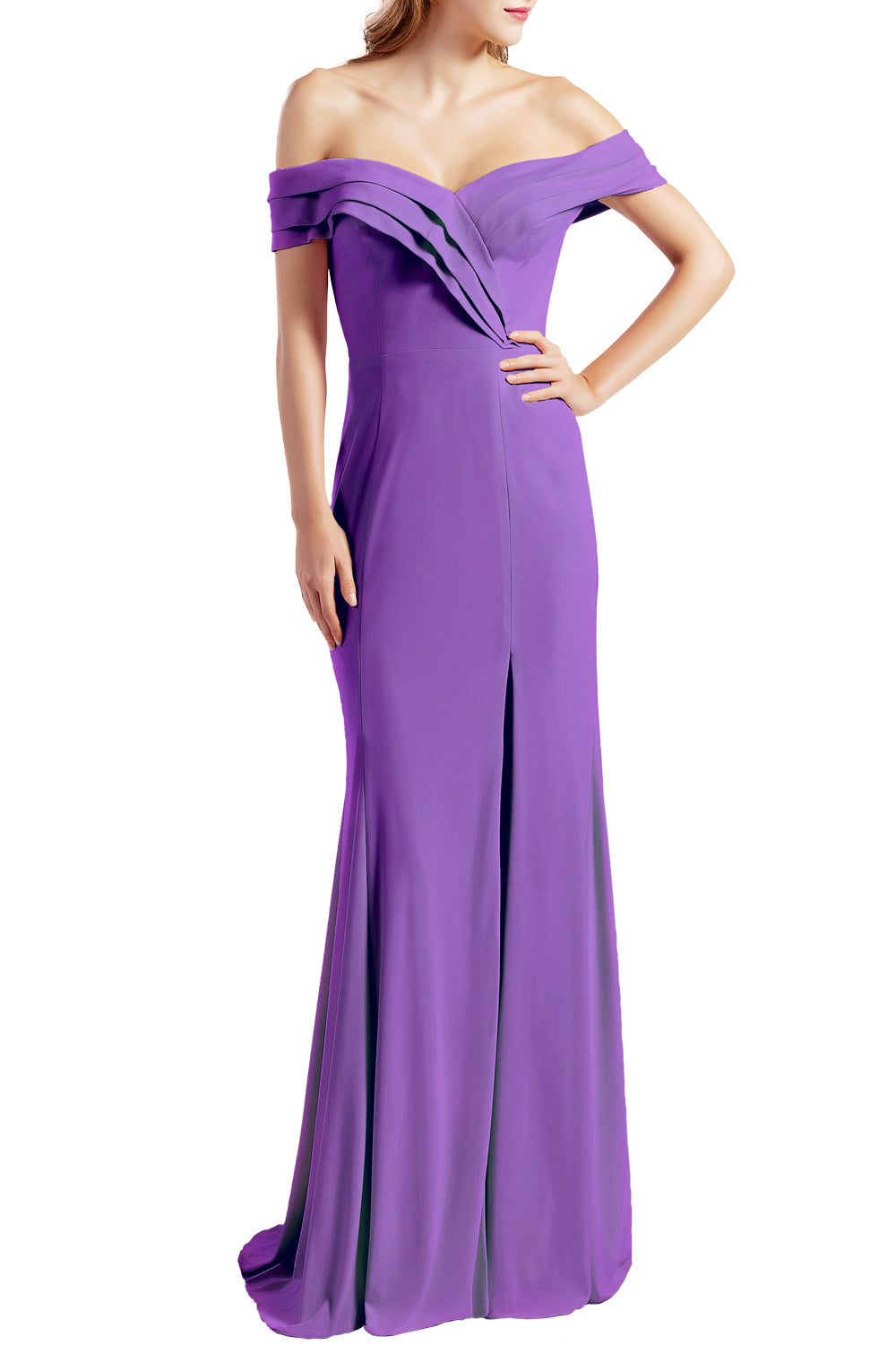 MACloth Women Prom Dresses with Side Split Off the Shoulder Formal Evening Gown