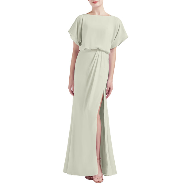 MACloth Women Chic Kimono Boat Neck Long Bridesmaid Dresses Slit