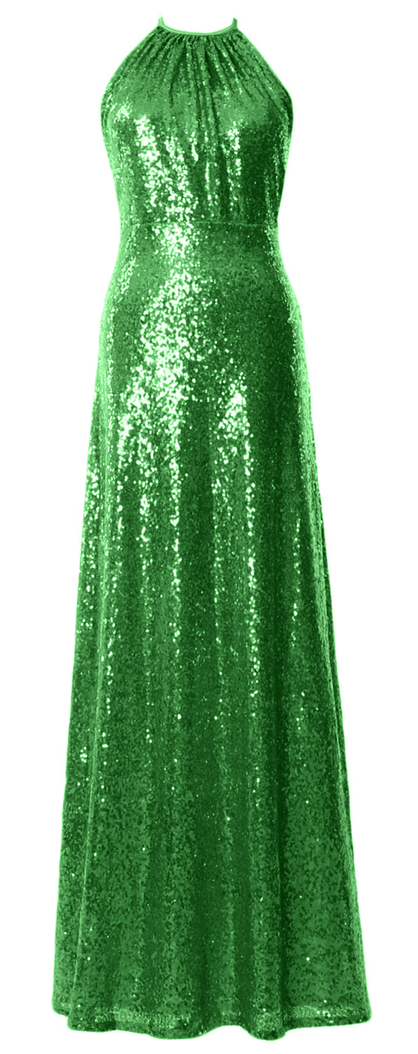 MACloth Damen Neckholder Pailletten Lange Brautjungfernkleider Hochzeit Party Abendkleid