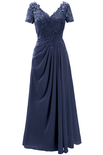 MACloth Women Mother of the Bride Dresses Short Sleeve Lace Wedding Evening Gown