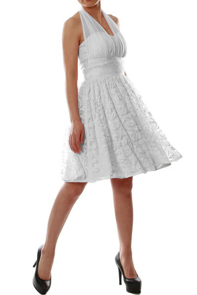 MACloth Women Halter Short Lace Little Black Dress Wedding Party Bridesmaid