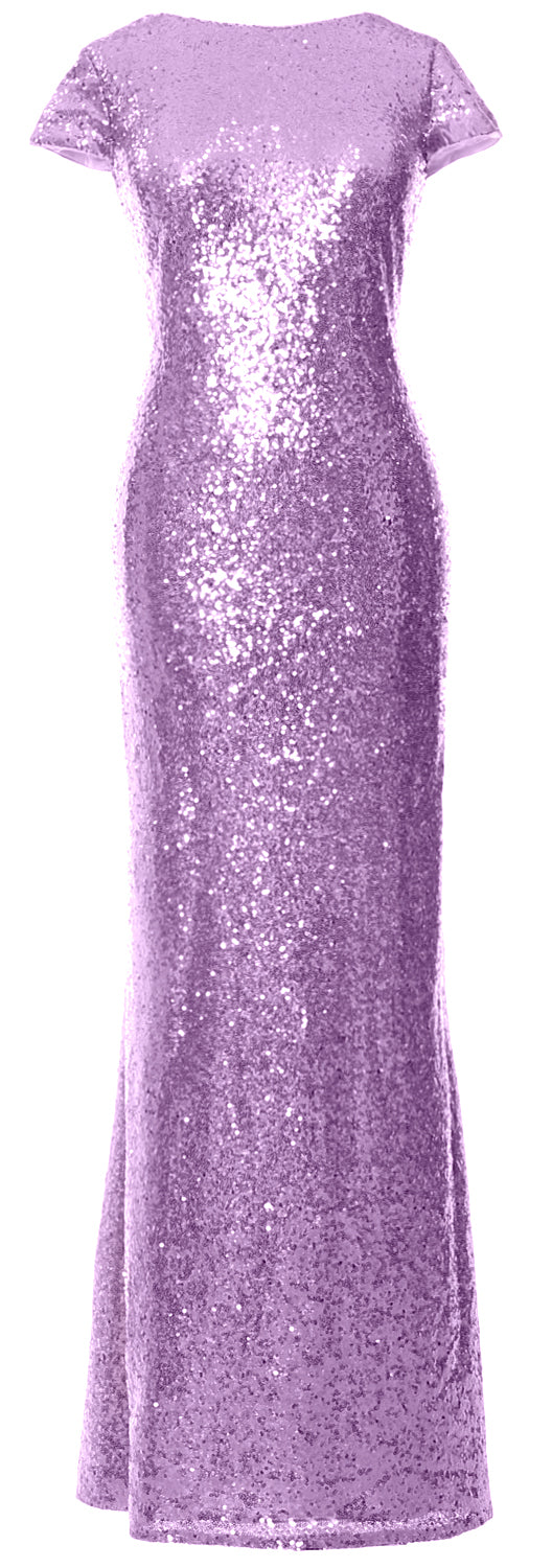 MACloth Damen Maxi-Kleid mit Pailletten für Brautjungfern, Flügelärmel, Hochzeit, offener Rücken