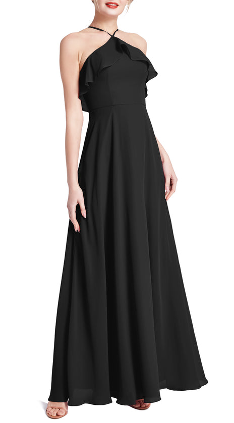 MACloth Women Ruffle Overlay Maxi Wedding Party Bridesmaid Dresses Evening Gown
