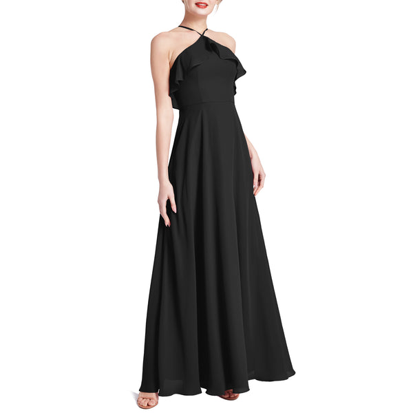 MACloth Women Ruffle Overlay Maxi Wedding Party Bridesmaid Dresses Evening Gown