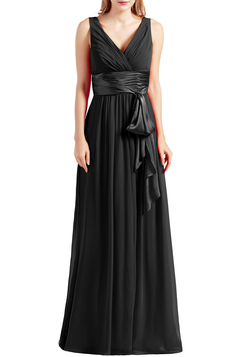 MACloth Women Sleeveless V Neck Long Bridesmaid Dress Chiffon Prom Evening Gown Black / Above Knee / Custom Size