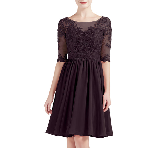 MACloth Women Half Sleeves Short Lace Beading Boat Neckline Mother of Bride Dresses Wedding Bridal Party