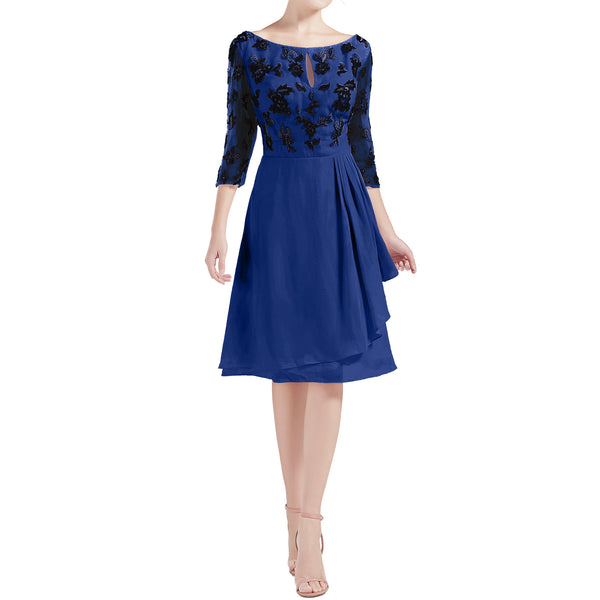 MACloth Women Boat Neck 3/4 Sleeves Short Lace Mother Bride Dresses Cocktail MoB