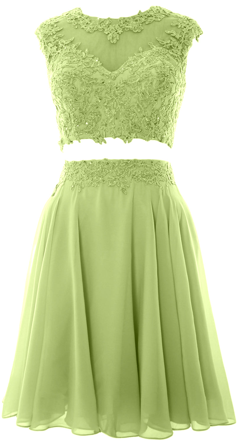 Vestido de fiesta de boda de encaje de 2 piezas estilo vintage para mujer de MACloth