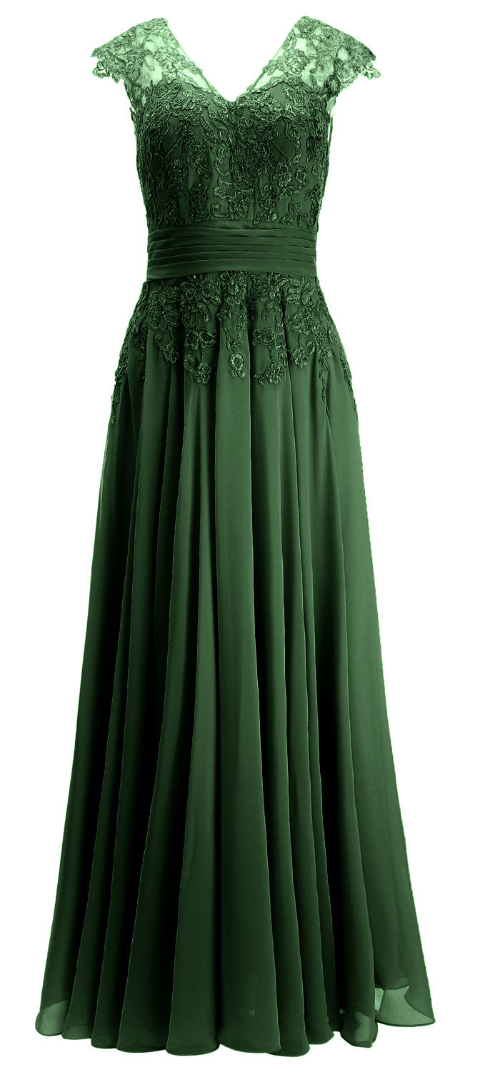 MACloth Damen Maxikleid für die Brautmutter, Flügelärmel, V-Ausschnitt, Spitze, Abendkleid
