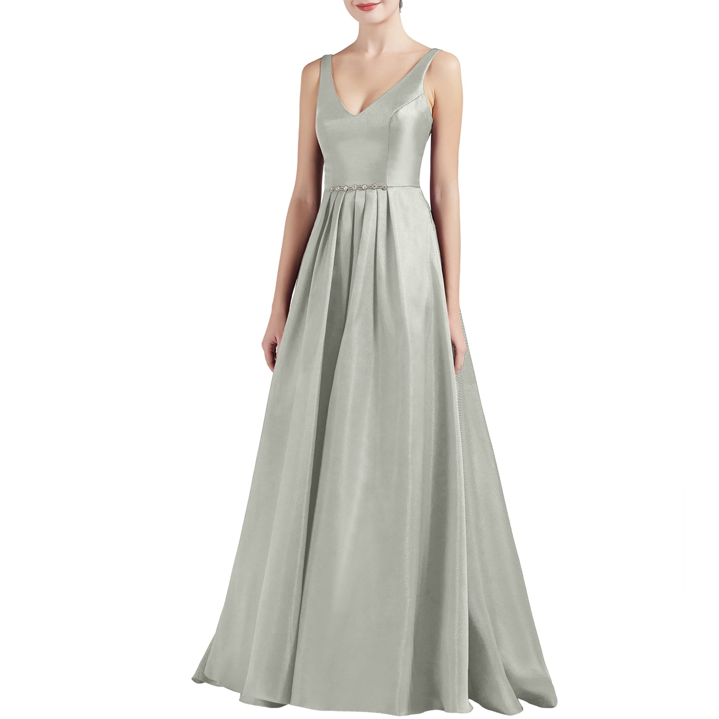 MACloth Mujeres A Línea V Cuello Largo Satén Vestidos de Fiesta de Graduación Vestido de Baile de Boda