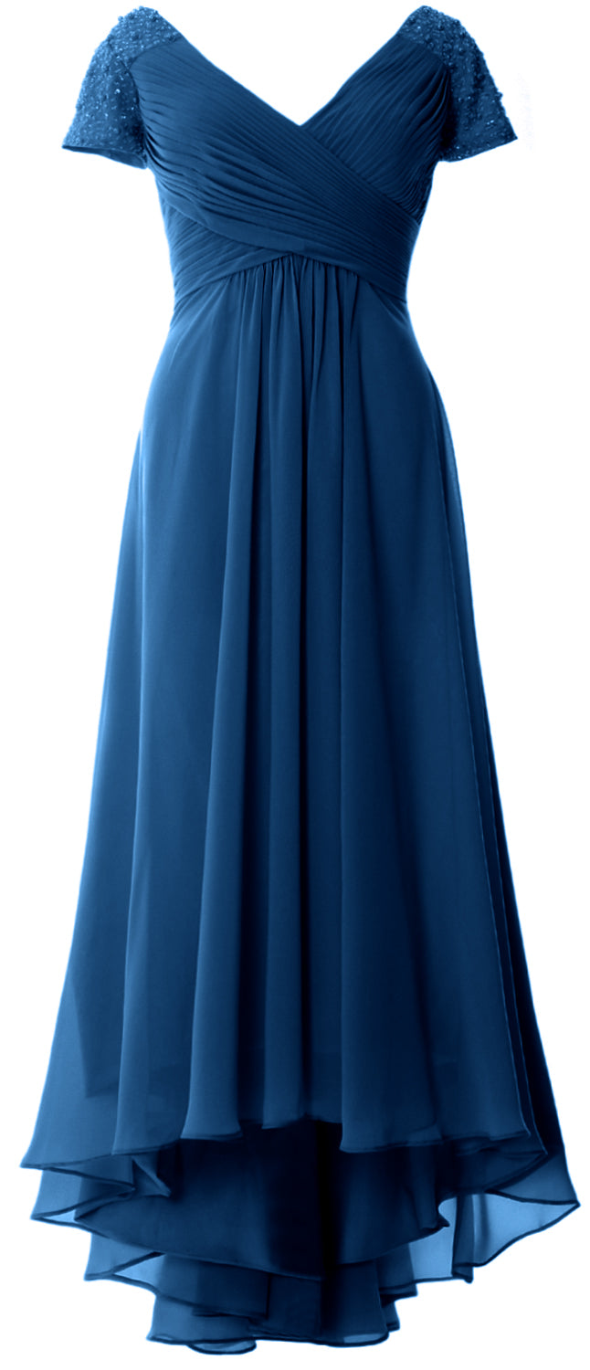 MACloth Mujeres Manga Corta Cuello En V Hi Lo Madre De La Novia Vestidos De Novio Vestido De Noche