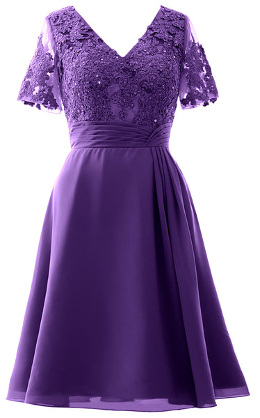 MACloth Women Knee Length Mother of Bride Dresses Short Sleeves Wedding