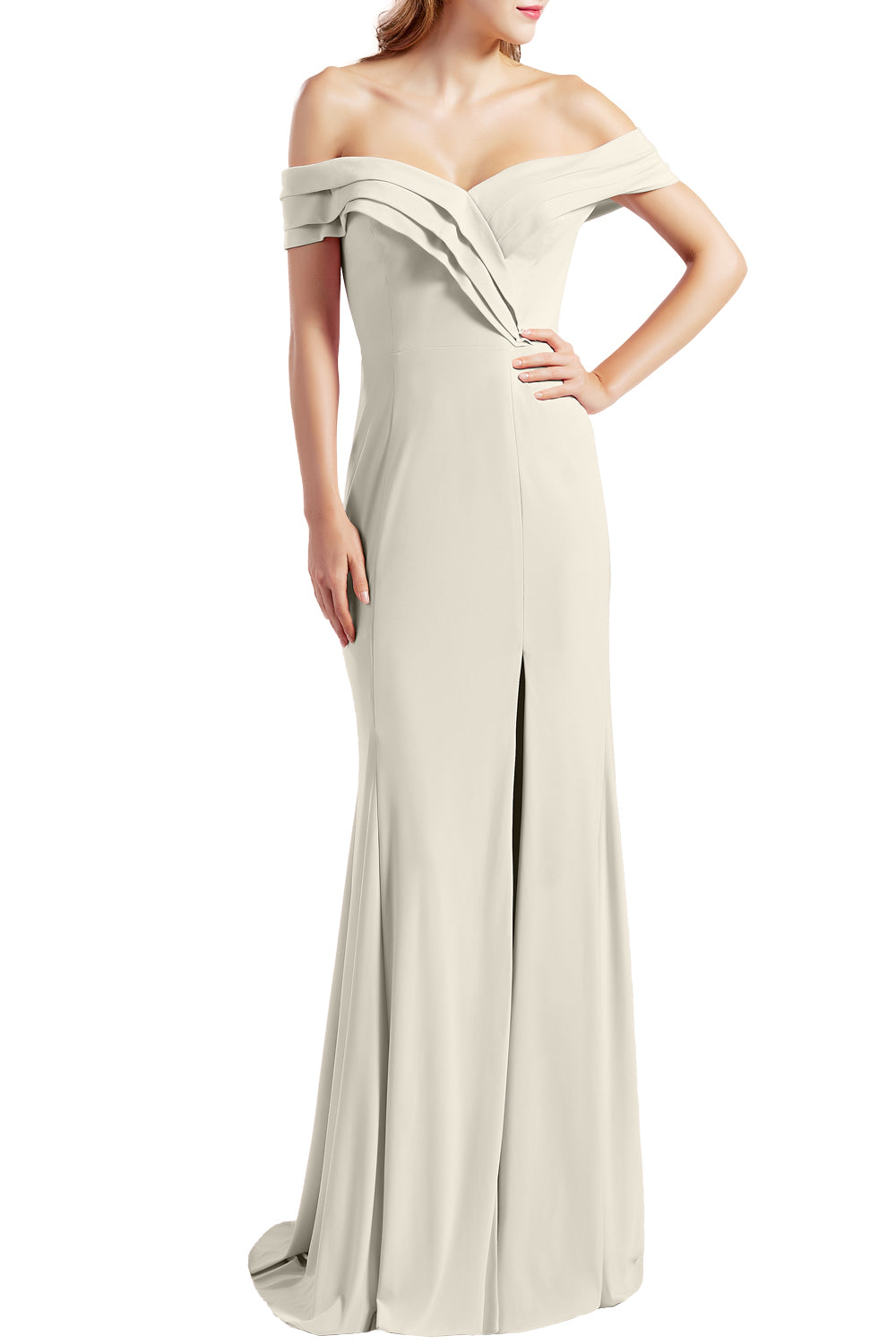 MACloth Women Prom Dresses with Side Split Off the Shoulder Formal Evening Gown