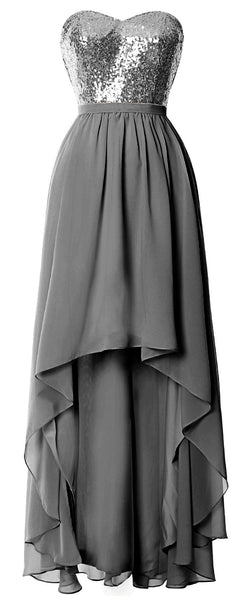 MACloth High Low Bridesmaid Dresses Sweetheart Sequin Wedding Party Gown