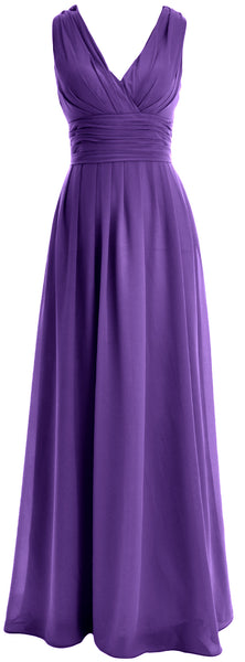 MACloth Long Romantic Wedding Party Bridesmaid Dresses V neck Sleeveless