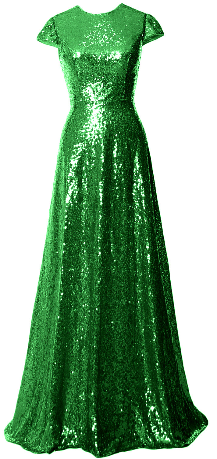 MACloth Women Cap Sleeves Long Sequin Mother Bride Dresses Bridesmaid BD