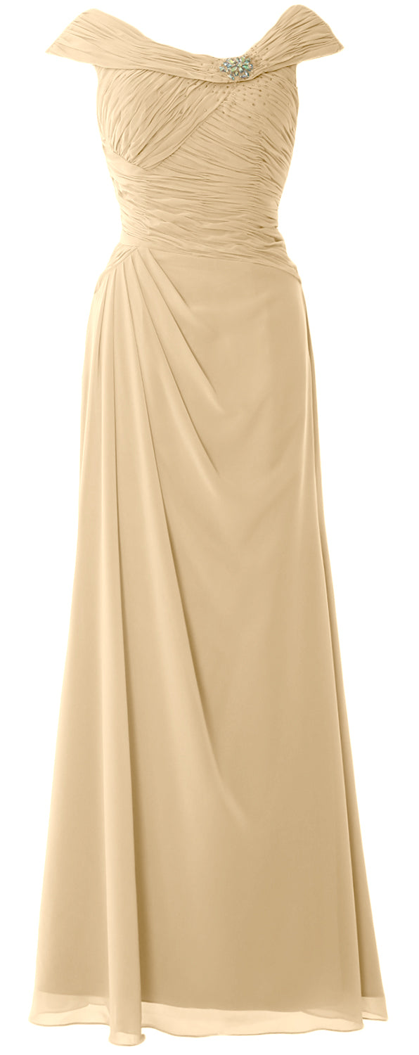 MACloth Women Cap Sleeves Boat Neck Formal Gown Long Mother of the Bride Dress
