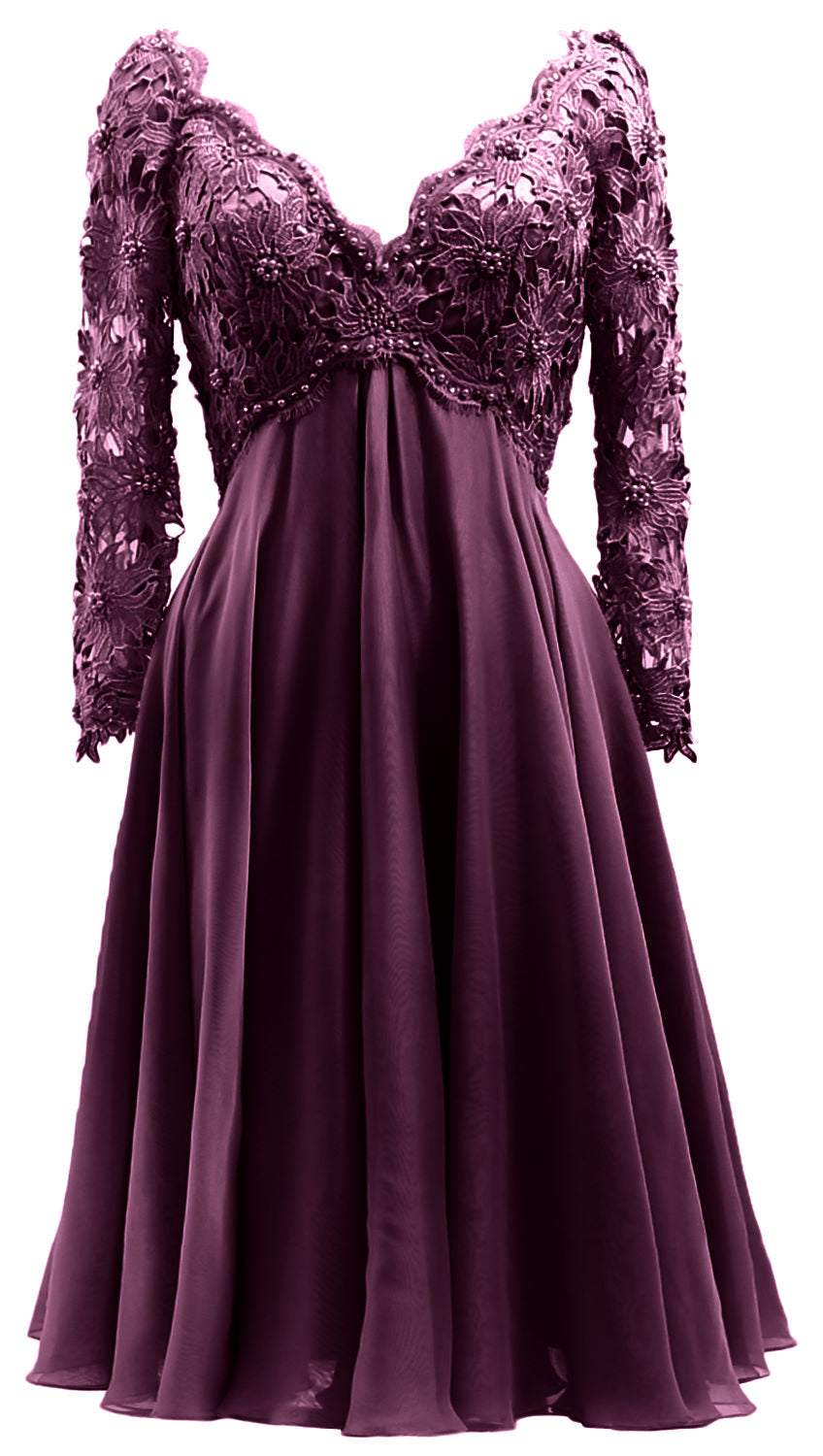 MACloth Damen Lange Ärmel Kurze Mutter Braut Kleider V Ausschnitt Cocktail Party